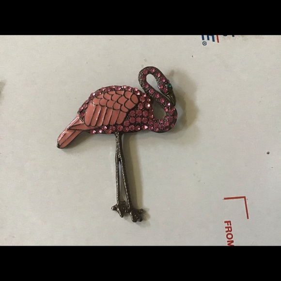 New pink flamingo pin w/ crystals brooch jewelry - Picture 2 of 2